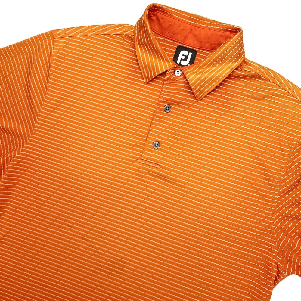 FootJoy Polo Shirt Mens Large Orange Stripe Golf Performance Stretch Top